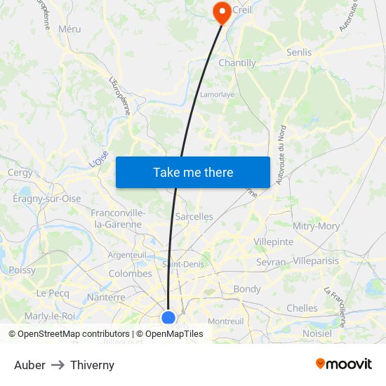 Auber to Thiverny map