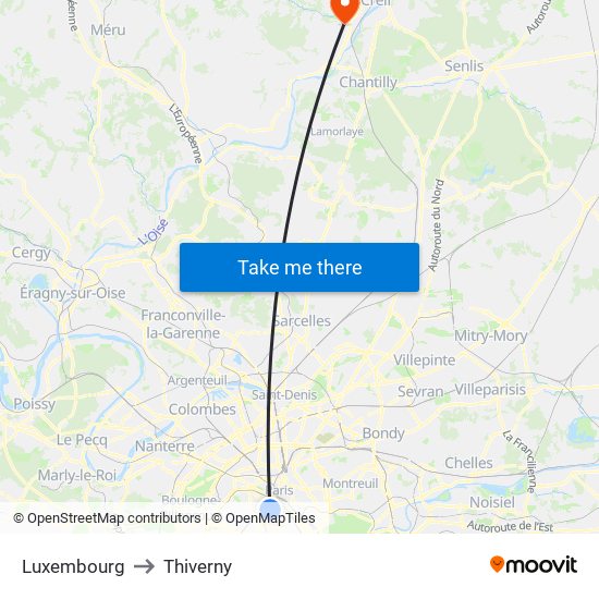 Luxembourg to Thiverny map