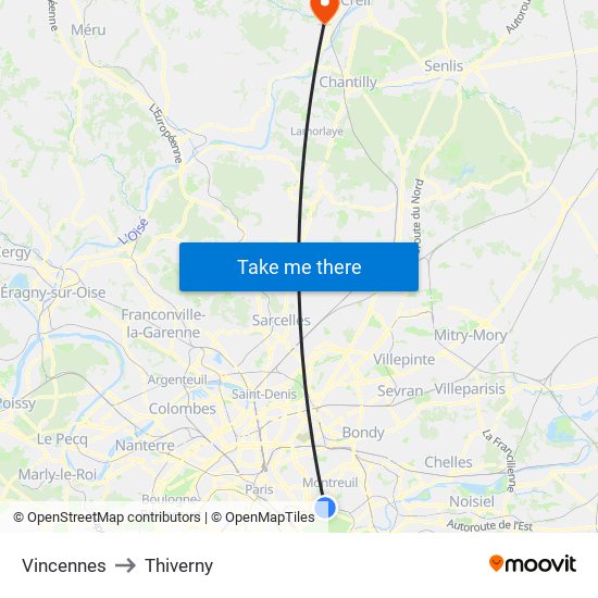 Vincennes to Thiverny map