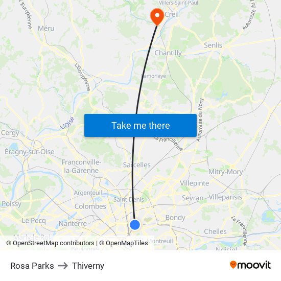 Rosa Parks to Thiverny map