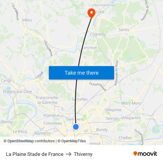 La Plaine Stade de France to Thiverny map