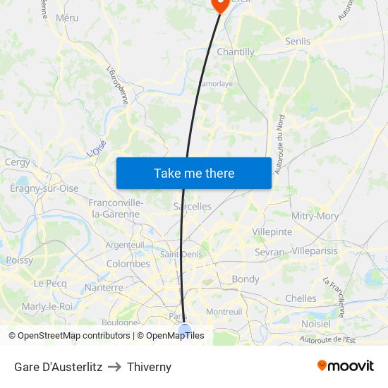 Gare D'Austerlitz to Thiverny map