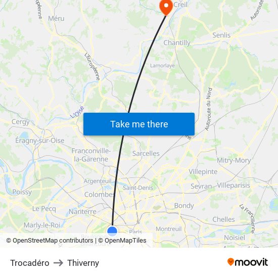 Trocadéro to Thiverny map