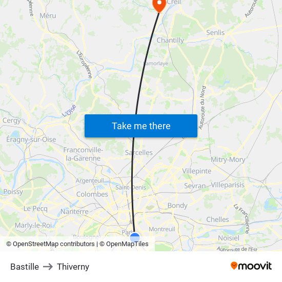 Bastille to Thiverny map