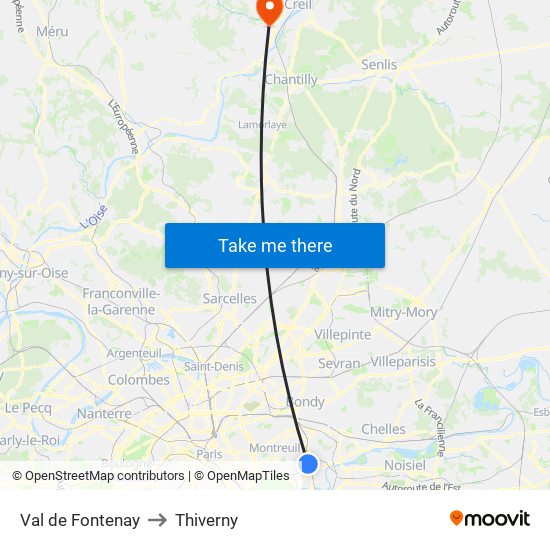 Val de Fontenay to Thiverny map