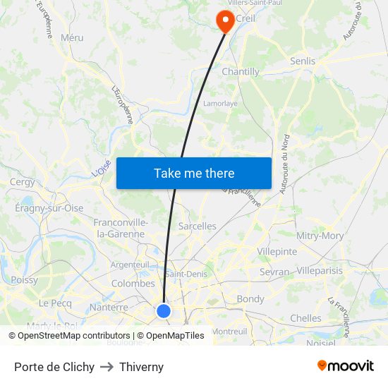 Porte de Clichy to Thiverny map