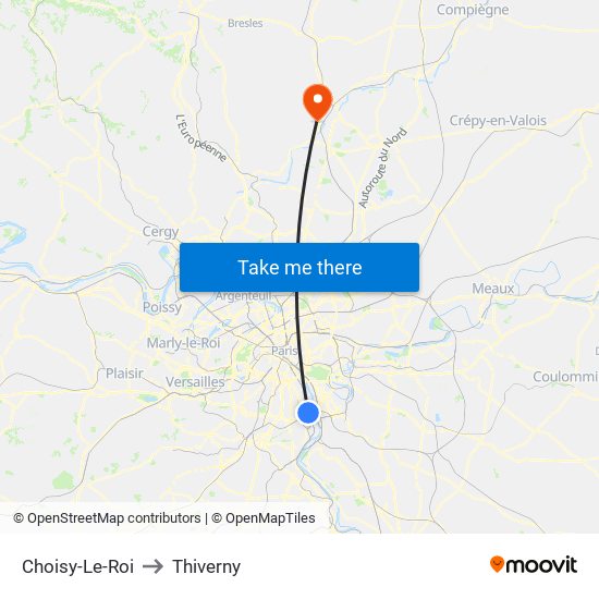 Choisy-Le-Roi to Thiverny map
