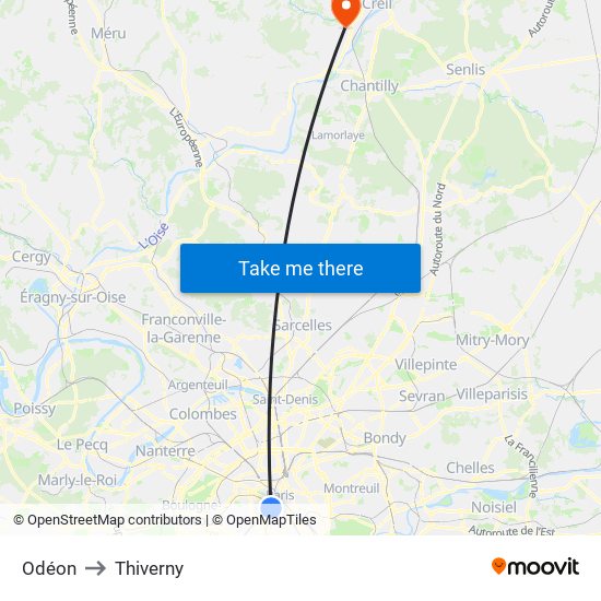 Odéon to Thiverny map