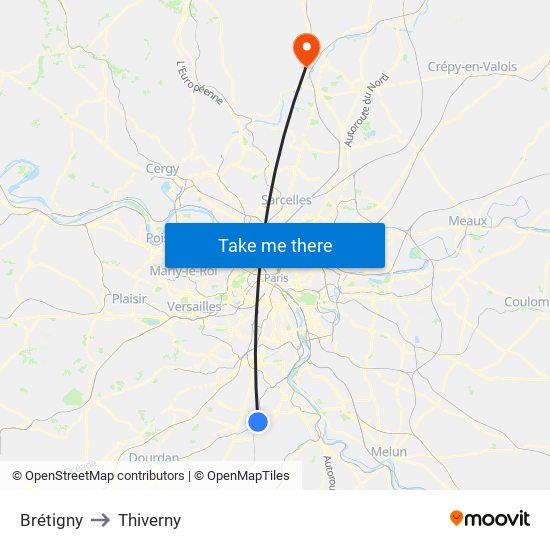 Brétigny to Thiverny map