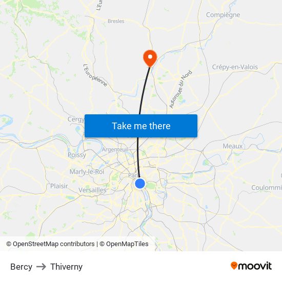 Bercy to Thiverny map