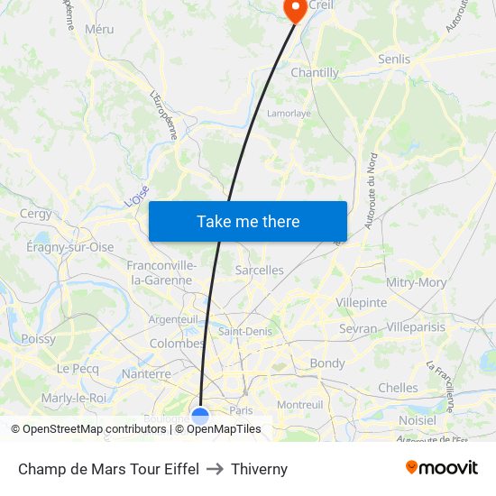 Champ de Mars Tour Eiffel to Thiverny map