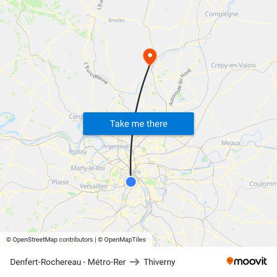 Denfert-Rochereau - Métro-Rer to Thiverny map