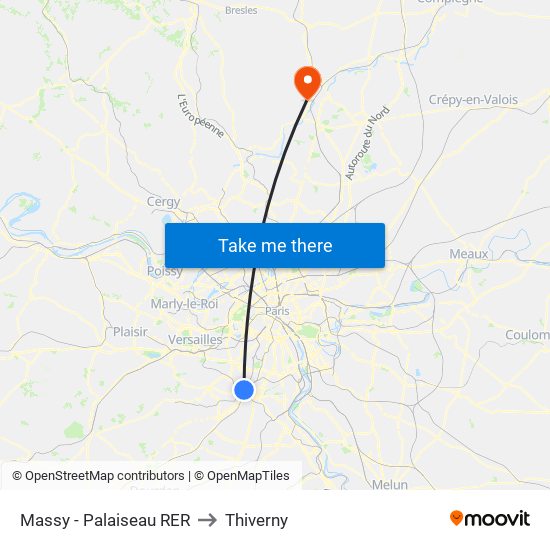 Massy - Palaiseau RER to Thiverny map
