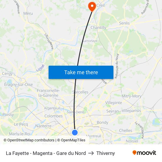 La Fayette - Magenta - Gare du Nord to Thiverny map