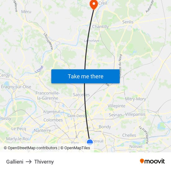 Gallieni to Thiverny map