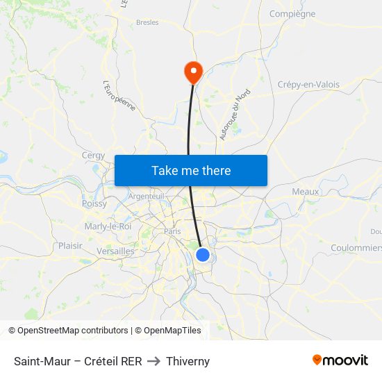 Saint-Maur – Créteil RER to Thiverny map
