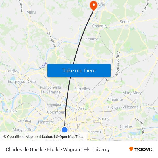 Charles de Gaulle - Étoile - Wagram to Thiverny map