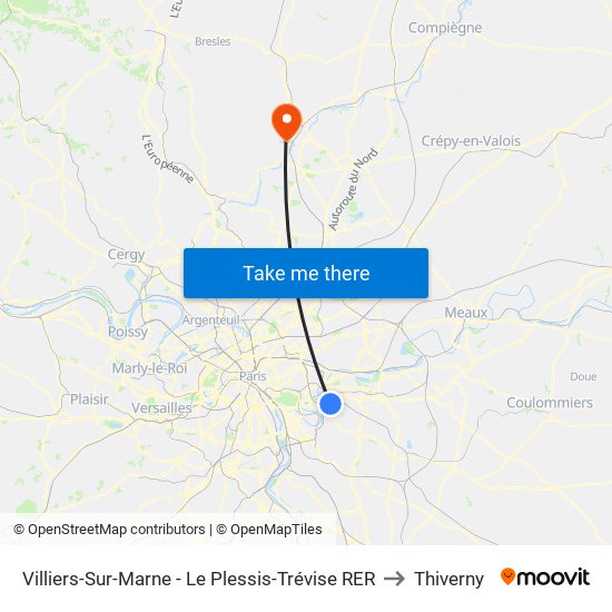 Villiers-Sur-Marne - Le Plessis-Trévise RER to Thiverny map