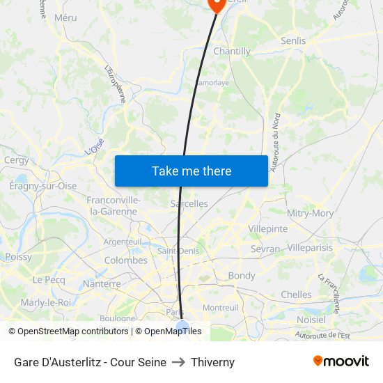 Gare D'Austerlitz - Cour Seine to Thiverny map