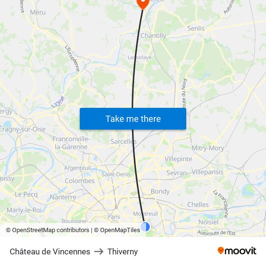 Château de Vincennes to Thiverny map