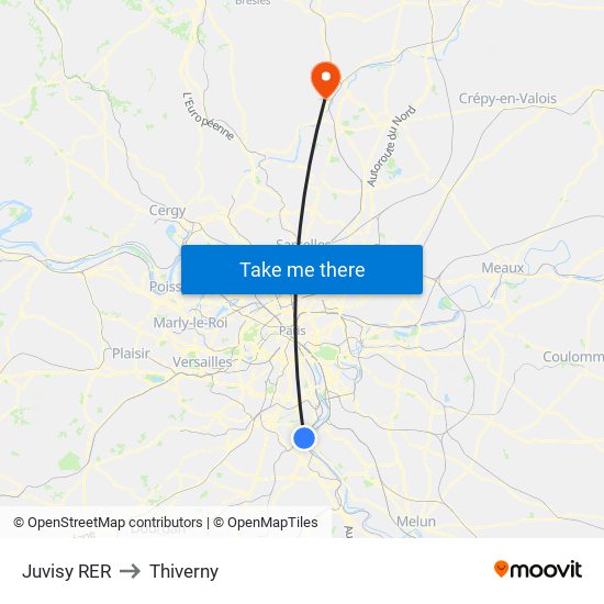 Juvisy RER to Thiverny map