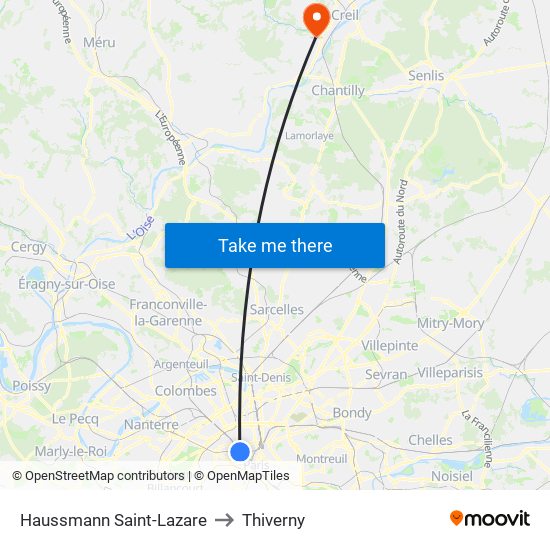 Haussmann Saint-Lazare to Thiverny map