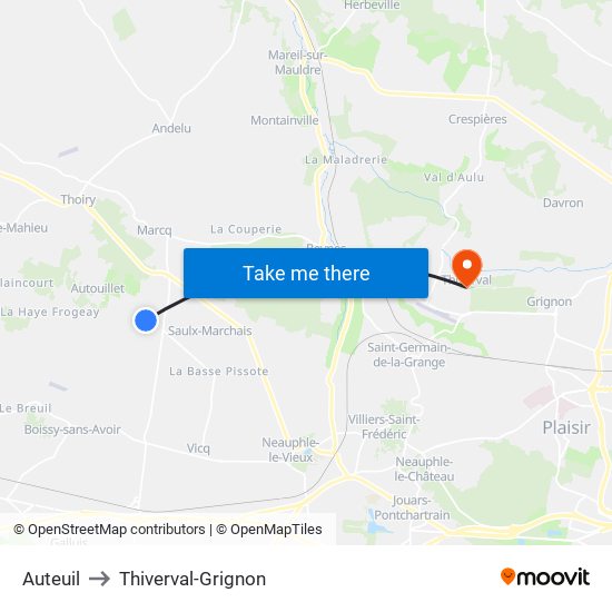 Auteuil to Thiverval-Grignon map