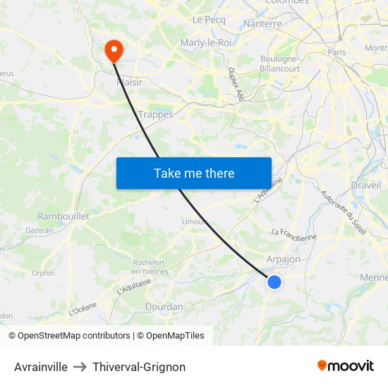 Avrainville to Thiverval-Grignon map