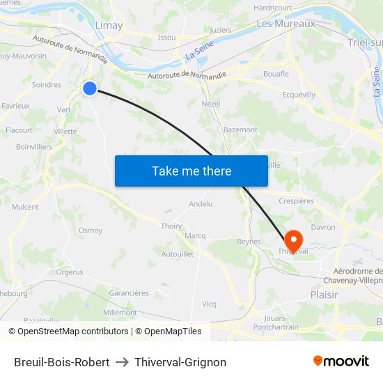 Breuil-Bois-Robert to Thiverval-Grignon map