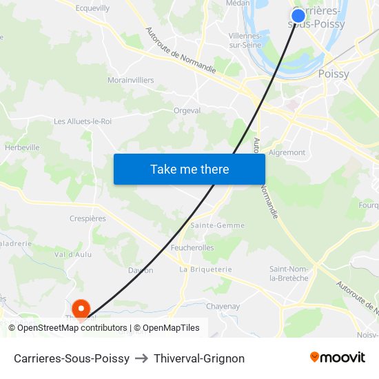 Carrieres-Sous-Poissy to Thiverval-Grignon map