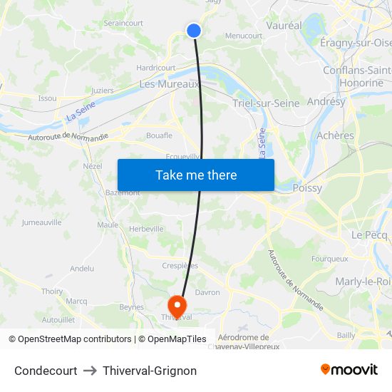 Condecourt to Thiverval-Grignon map