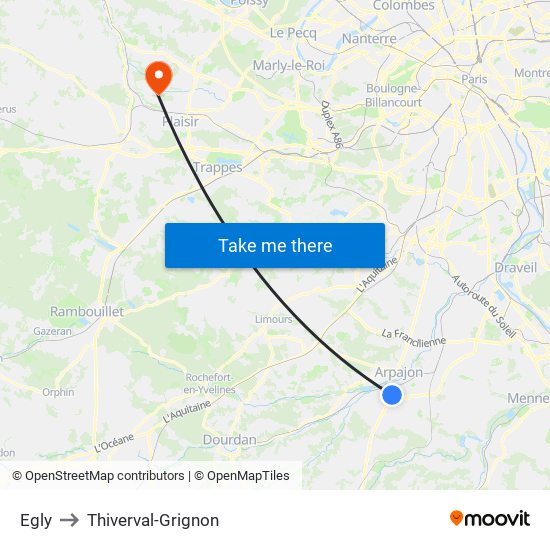 Egly to Thiverval-Grignon map