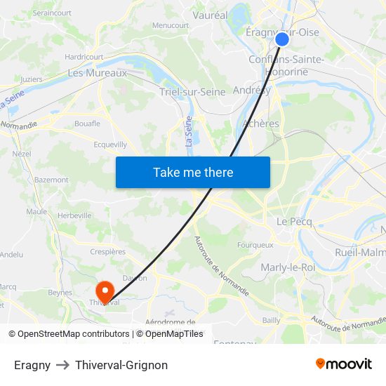 Eragny to Thiverval-Grignon map
