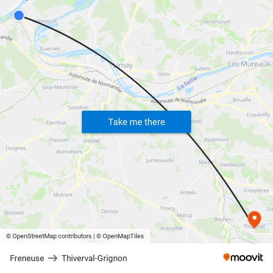 Freneuse to Thiverval-Grignon map