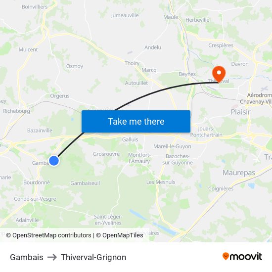 Gambais to Thiverval-Grignon map