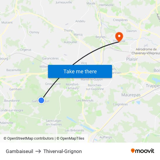 Gambaiseuil to Thiverval-Grignon map