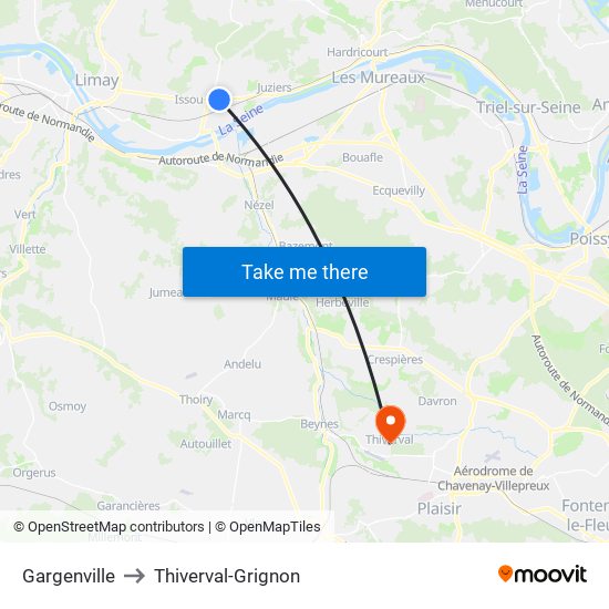 Gargenville to Thiverval-Grignon map