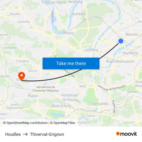 Houilles to Thiverval-Grignon map