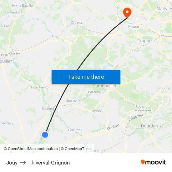 Jouy to Thiverval-Grignon map