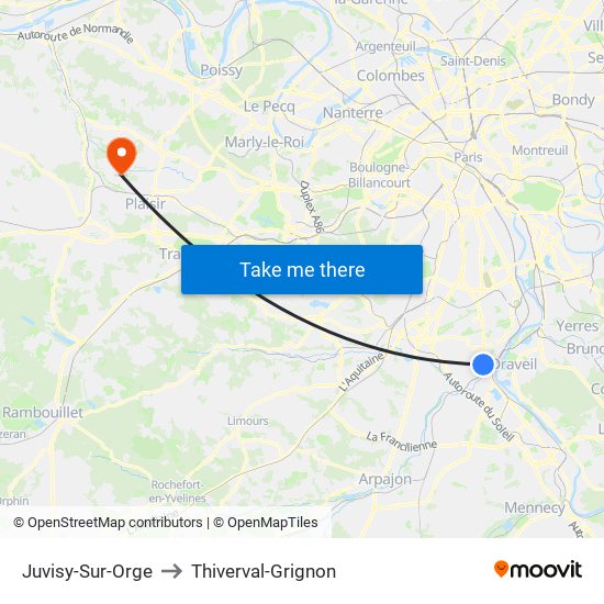 Juvisy-Sur-Orge to Thiverval-Grignon map