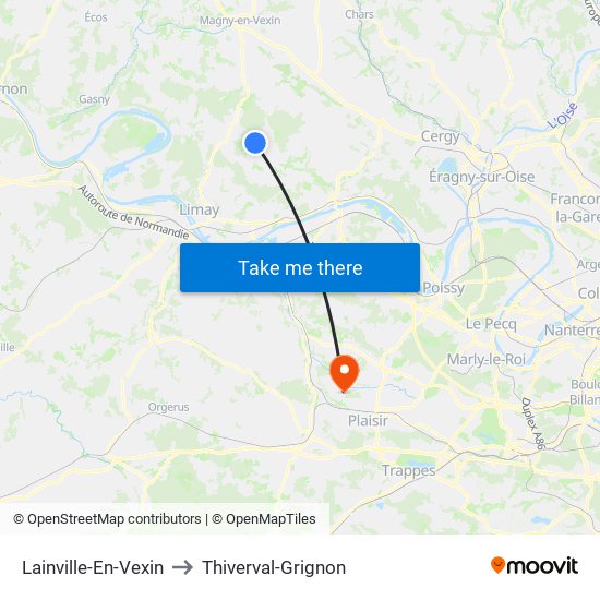 Lainville-En-Vexin to Thiverval-Grignon map