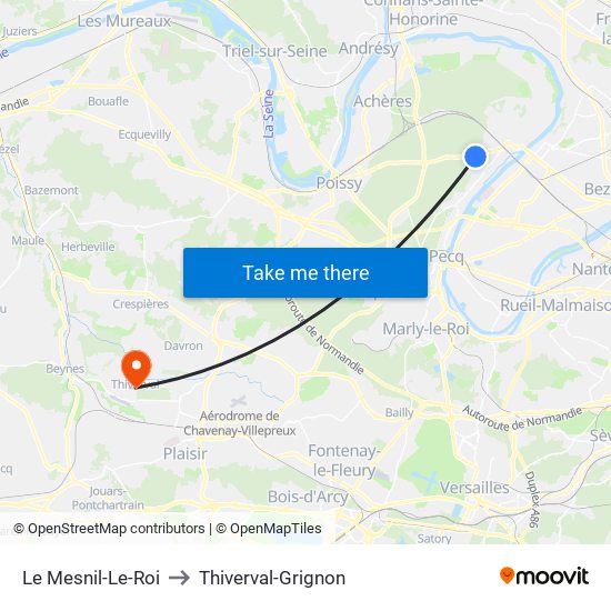 Le Mesnil-Le-Roi to Thiverval-Grignon map