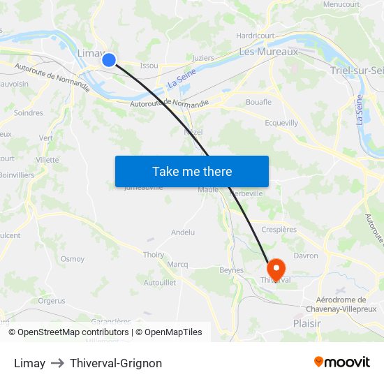 Limay to Thiverval-Grignon map