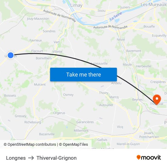 Longnes to Thiverval-Grignon map