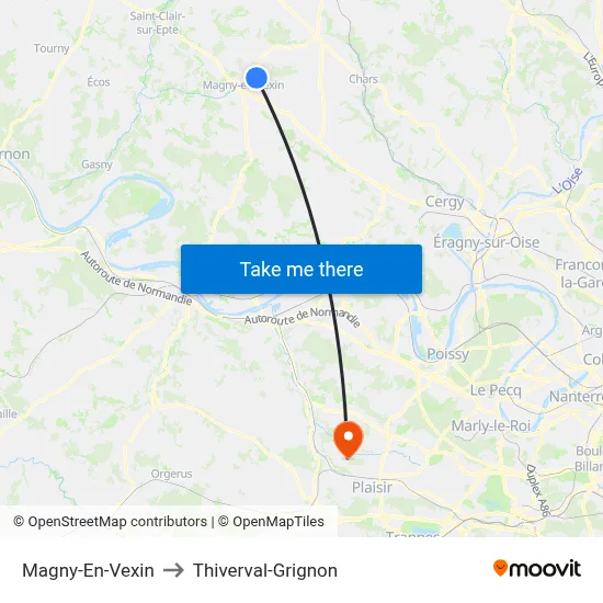 Magny-En-Vexin to Thiverval-Grignon map