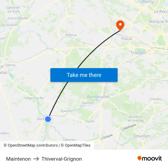 Maintenon to Thiverval-Grignon map