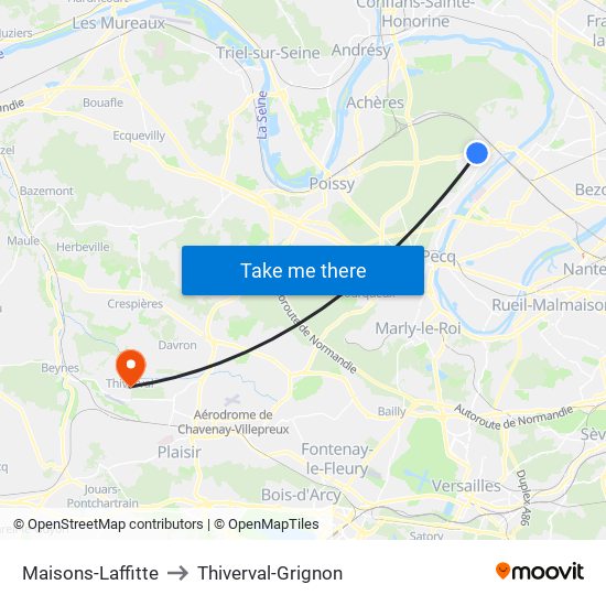 Maisons-Laffitte to Thiverval-Grignon map