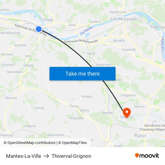 Mantes-La-Ville to Thiverval-Grignon map