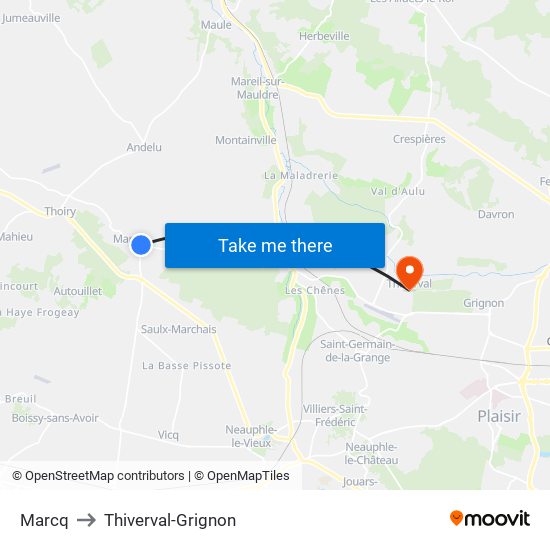 Marcq to Thiverval-Grignon map