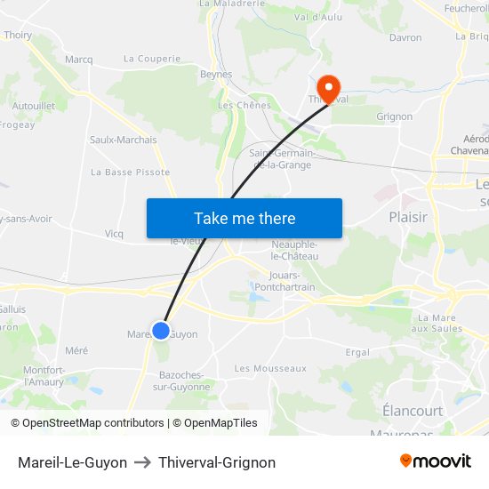 Mareil-Le-Guyon to Thiverval-Grignon map